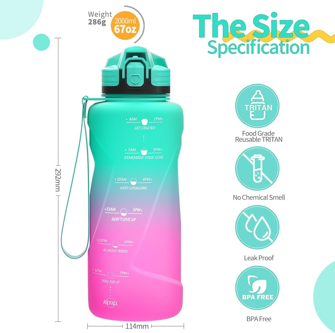 Coolfel Sport Trinkflasche 2l, 1,5l, 1l, 700ml, 500ml Trinkflasche Kinder Auslaufsicher, Motivierend
