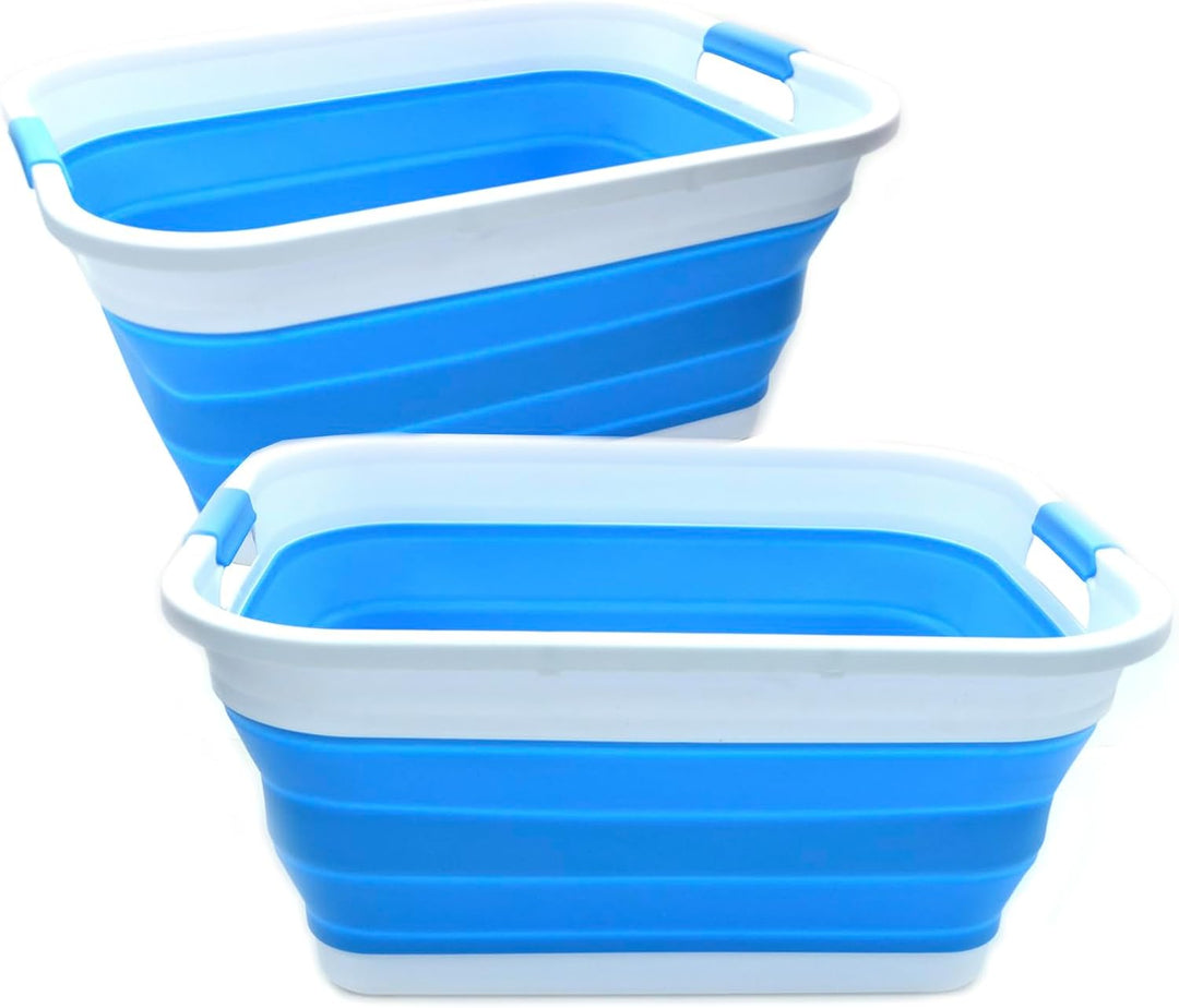 SAMMART 41L Set of 2 Collapsible Laundry Basket (Himmelblau, 2) Himmelblau 2, Himmelblau 2