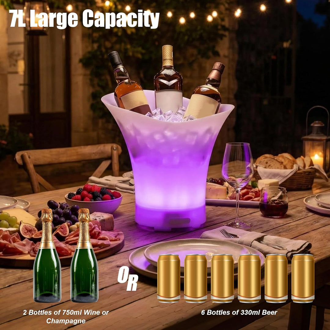LED Sektkühler 7L, Champagner Kühler mit Bluetooth, Sektkühler mit Automatischem RGB-Farbwechsel, Wa