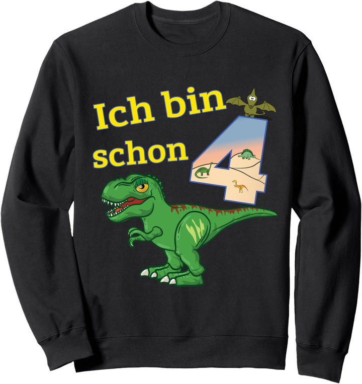 Kinder Shirt 4. Geburtstag Jungen Mädchen Dino T-Rex 4 Jahre Sweatshirt