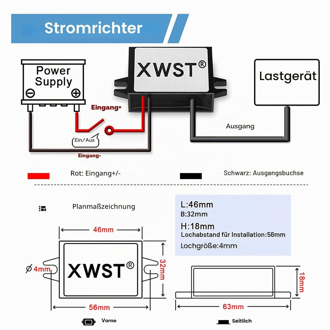 DC DC 8-85V 12V 24V 36V 48V 60V 72V 85V auf 5V Spannungswandler 3A 15W Female USB and Type C Wandler