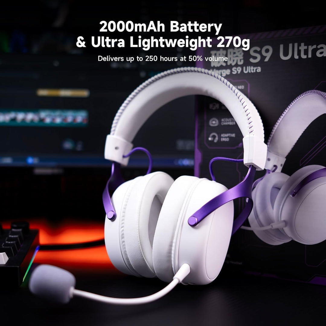 Akko Verge S9 kabelloses Gaming-Headset,extrem niedrige Latenz, Ultraleicht (270 g), 53mm-Treiber, 2