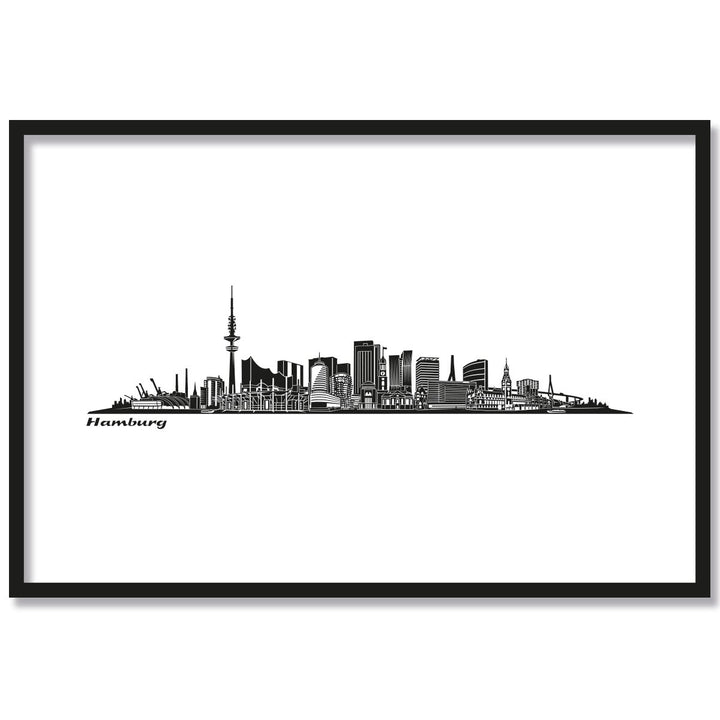 JUNIWORDS Poster mit/ohne Holzrahmen, Wähle ein Motiv, Skyline Hamburg, Wähle eine Grösse, 30 x 40 c