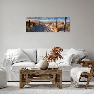 Panorama Bilder auf Leinwand Meer Strand Düne Leinwandbild mit Rahmen 90x30cm Wandbilder Dekoration