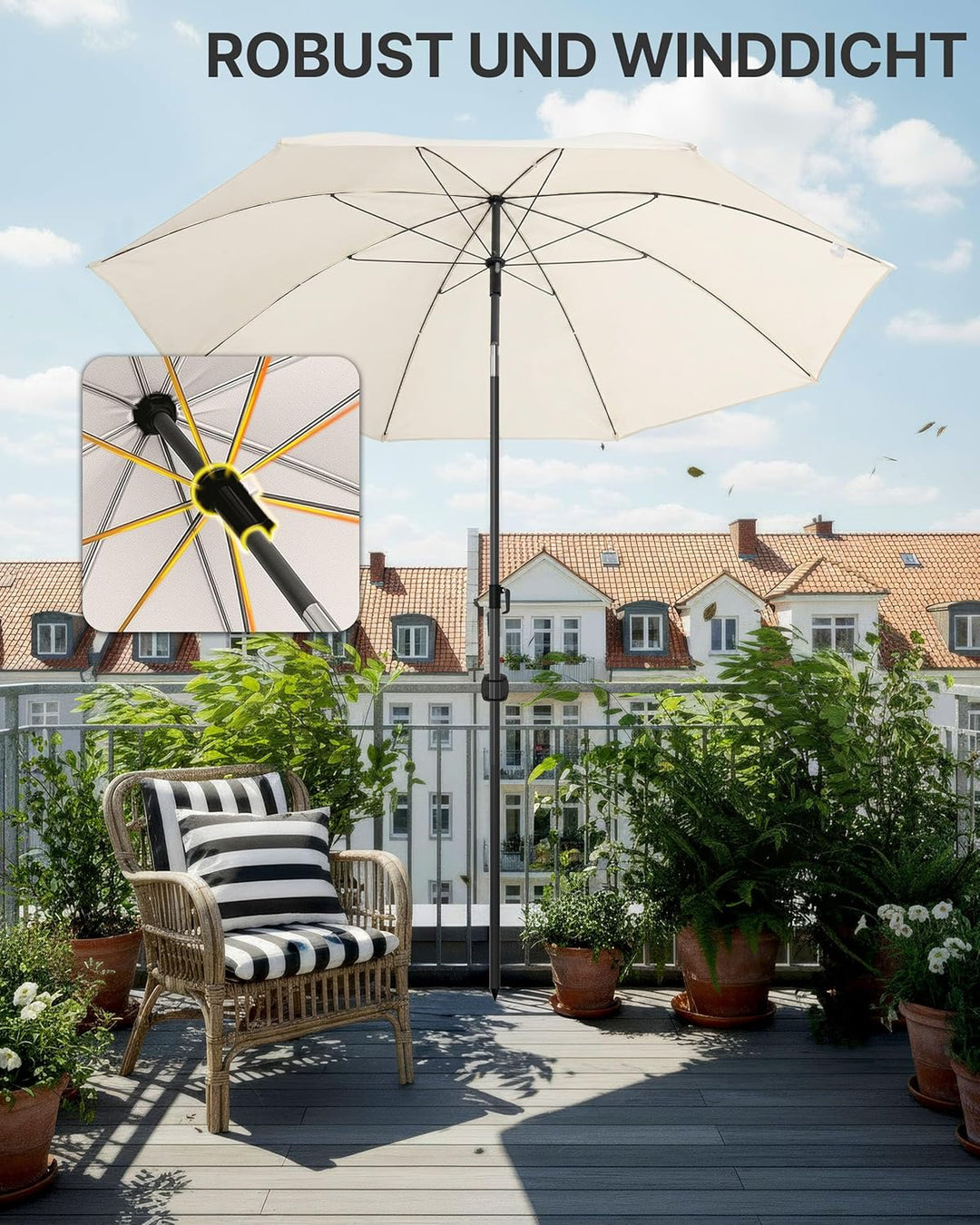 4smile Sonnenschirm Balkon Ø 180cm, Beige - Sonnenschirm Strand mit Hülle - Balkonschirm mit Knickfu