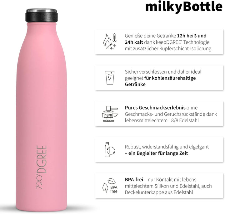 720°DGREE Edelstahl Trinkflasche “milkyBottle” - 350ml - Perfekt für Kinder, BPA-Frei, Auslaufsicher