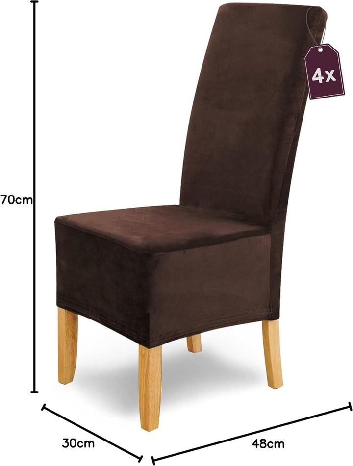 SCHEFFLER-Home Stretch Stuhlhussen Samt Puma Velvet/Velours Stuhlhussen Braun 4er Set/Stuhlabdeckung
