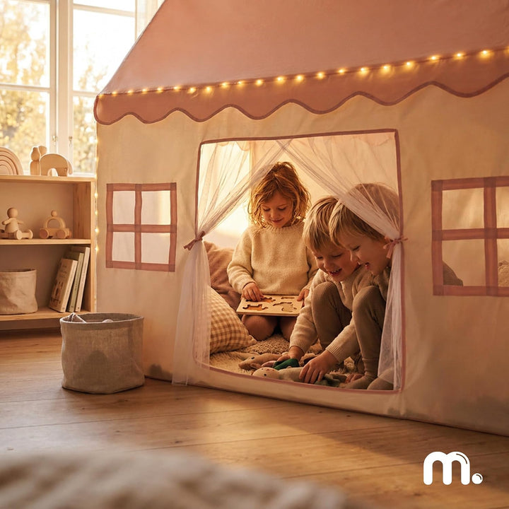 mamabrum XXL Spielhaus Zelt für Kinder mit LED-Beleuchtung und Fenstern, Polyester, Indoor und Outdo