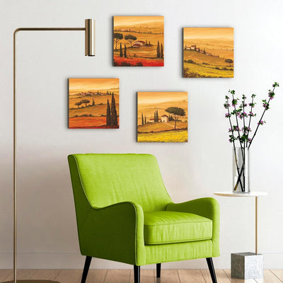 ARTLAND Leinwandbilder auf Holz Wandbild Bild Set 4 teilig je 40x40 cm Quadratisch Landschaft Italie