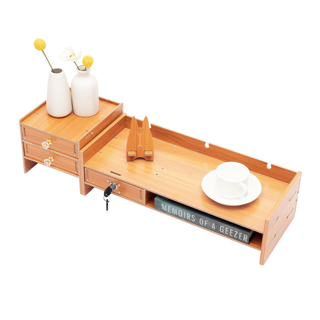 PC-Monitorerhöhung, Desktop-Ständer, aus Holz, Desktop-Monitor-Halterung, mit 3 Schubladen, davon 1