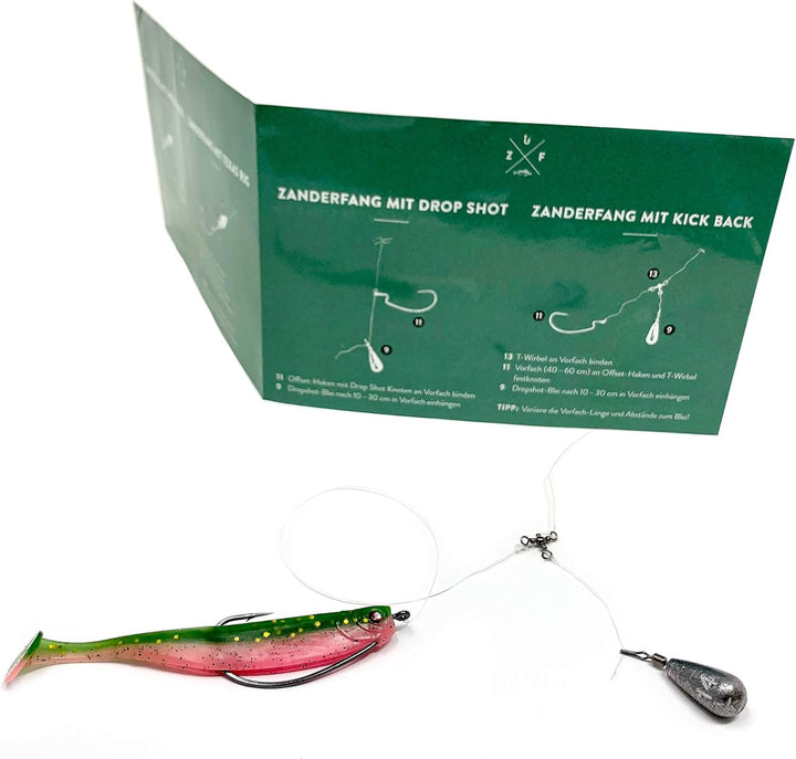 Zanderfang Finesse Angelset 95-teilig – Gummiköder Set mit 30 Gummifischen, Offset-Haken & Box – Dro