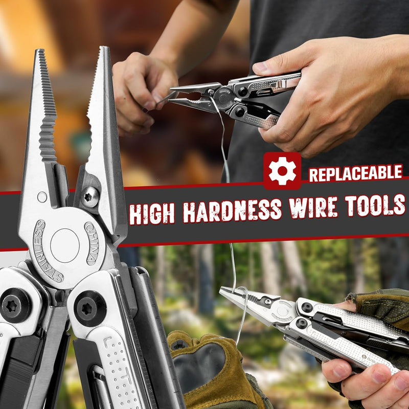 BIBURY Multitool Zange, Edelstahl Multi Tool mit verbessertem Seilschneider & Schraubenantrieb, Falt