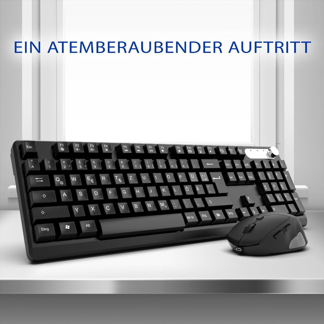 inca IWS-549U Kabelloses Tastatur Maus, Wiederaufladbar Leise mit Type-C & USB Empfänger, Wireless Q