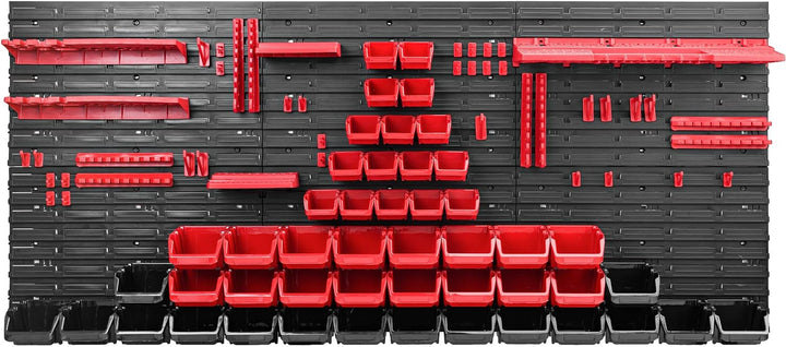 Lagersystem Werkstattregal | 172 x 78 cm | 48 stck. Box | Wandregal mit Werkzeughalterungen und Stap