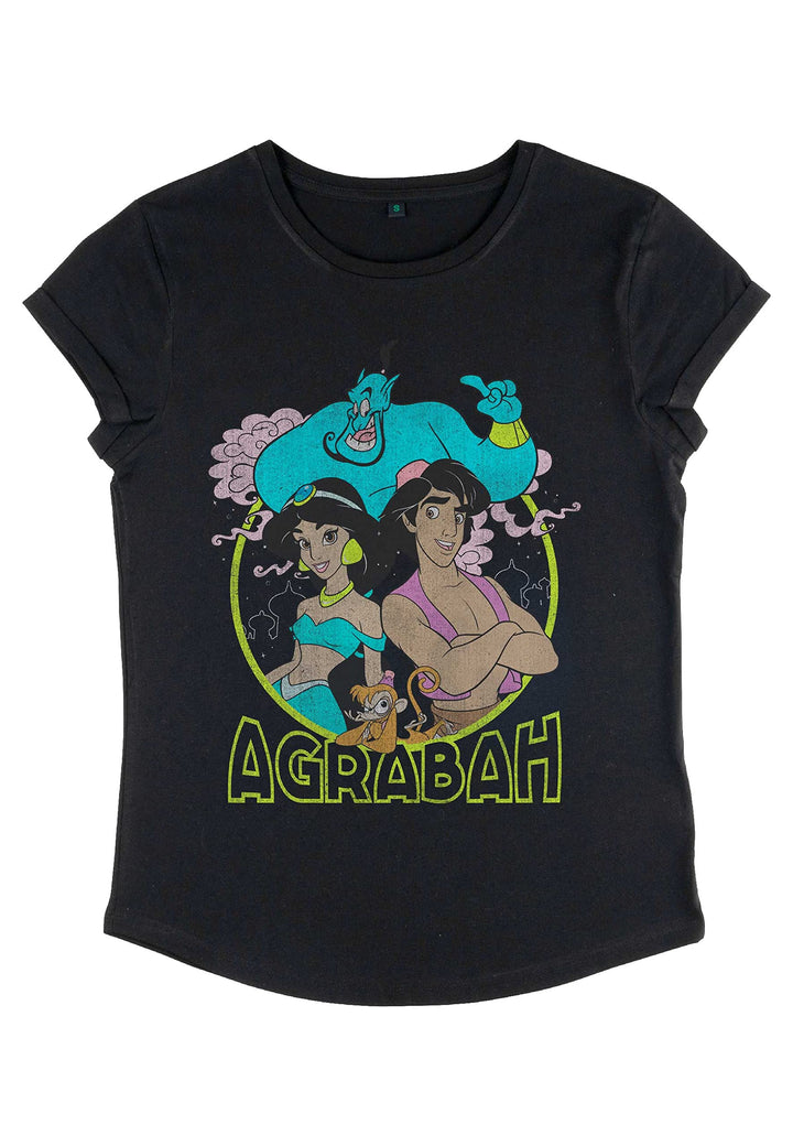 Disney Damen Aladdin-Grunge Agrabah Women's Organic Rolled Sleeve T-Shirt S Schwarz, S Schwarz