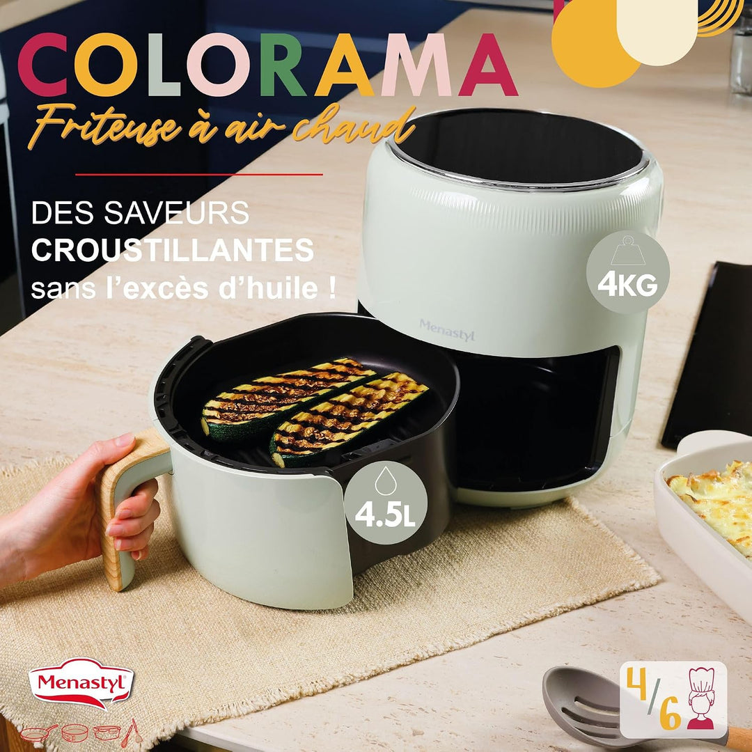 MENASTYL - Fritteuse ohne Heissluftöl Colorama – Seladon – ohne PFAS – 4,5 l – 8 Programme – Tempera