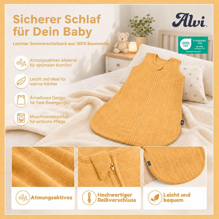 Kinderhaus Blaubär Alvi Babyschlafsack & Windel Blaubaer | Sommerschlafsack atmungsaktiv | Leichter