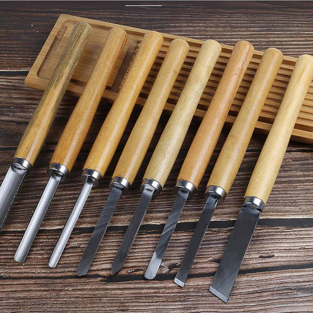 Drechselmesser Set 8 Stück, Stechbeitel Set für Holz Drehmeissel Set mit Manganstahl Klingen und Pol
