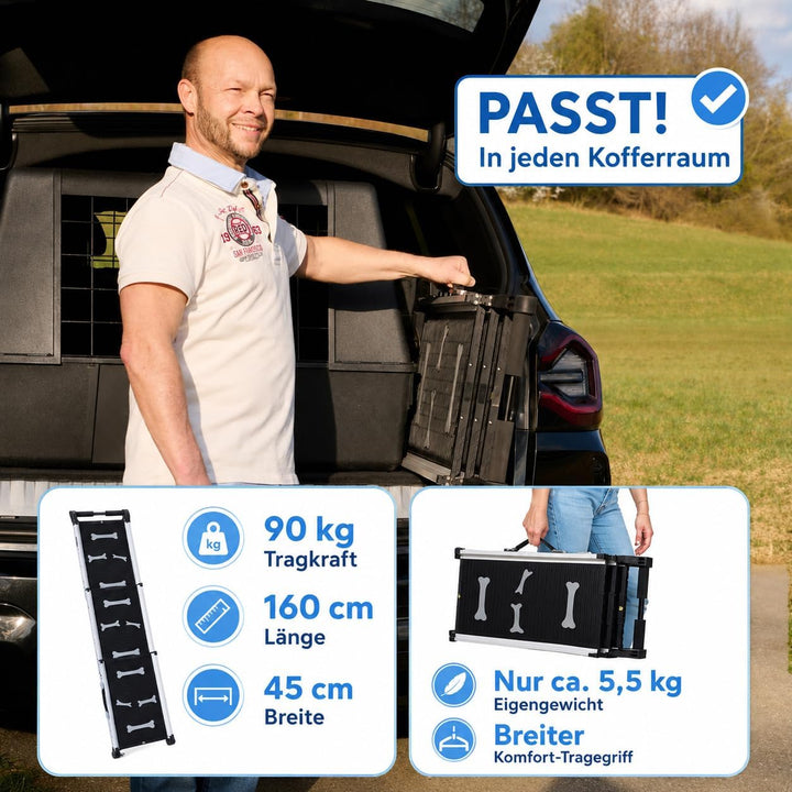 Hunderampe Teleskop rutschfest Alu 90kg Hundetreppe für Grosse Kleine Hunde Auto SUV Sofa Bett Rückb