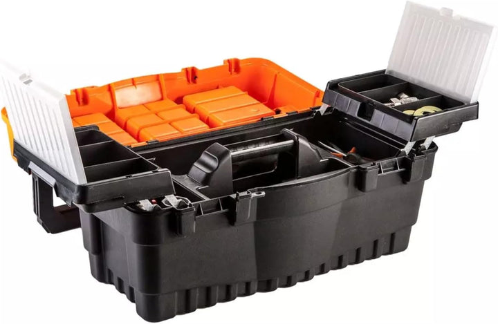 NEO TOOLS Profi Werkzeugkasten 21" (54.7 x 27.1 x 27.8cm) Organizer, Verschliessbare Fächer aus Poly