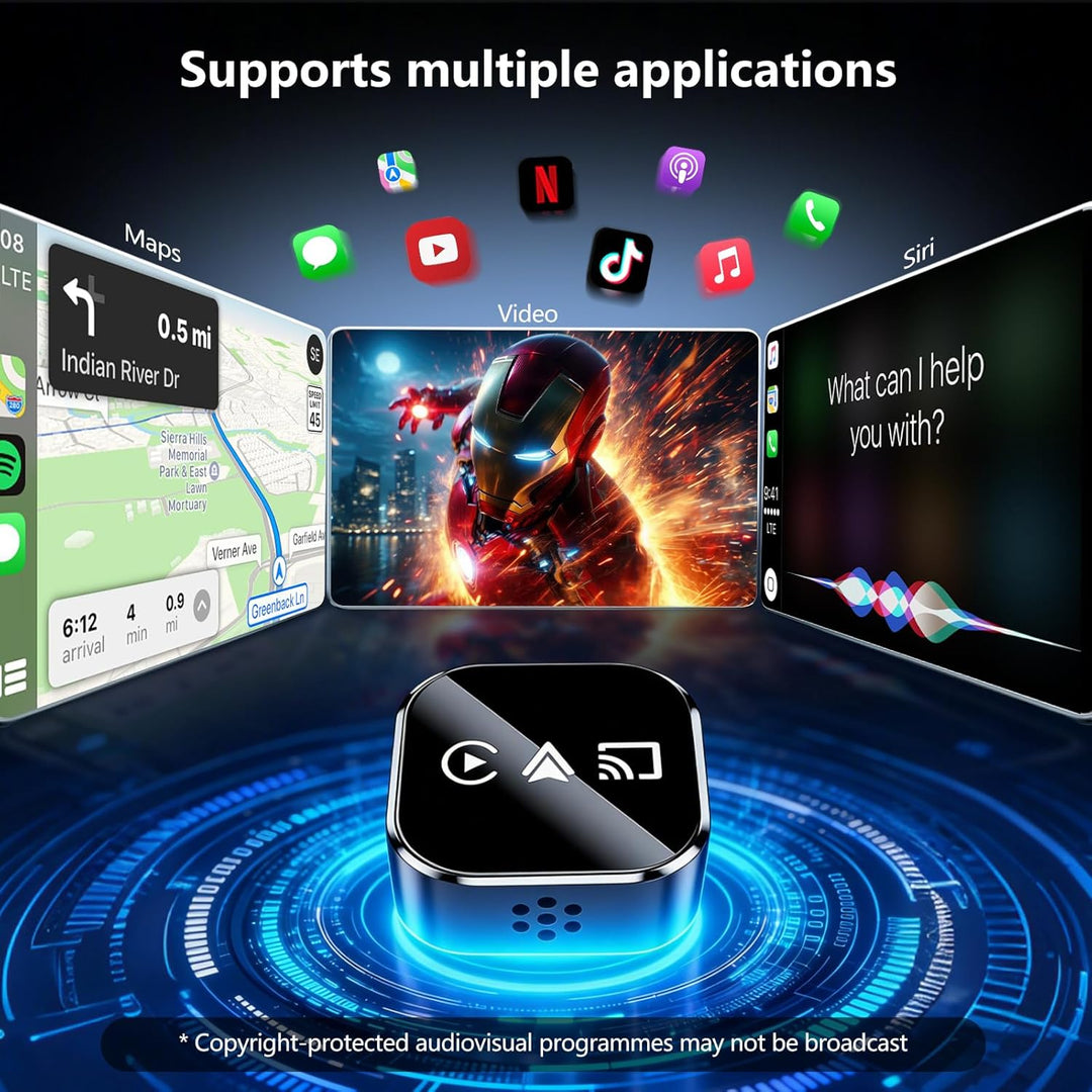 auvstar 2026 Upgraded, Mirror Link, 3 in 1 CarPlay & Android Auto Wireless Adapter für iOS 11+/Andro