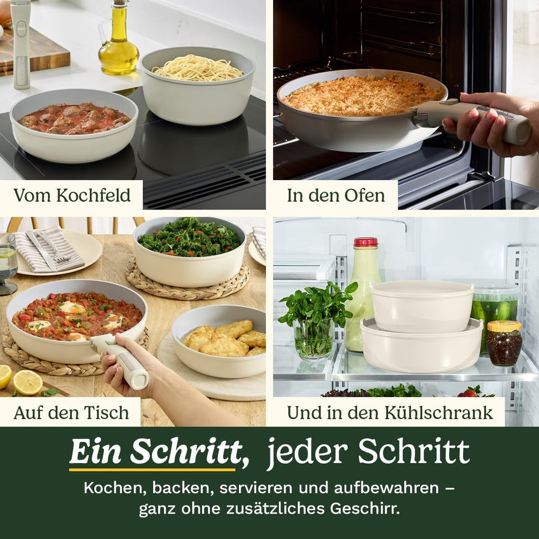 Cuisinart ClickSmart Antihaft‑Kochgeschirr‑Set mit abnehmbarem Griff, 13‑teilig, stapelbar, Keramikb