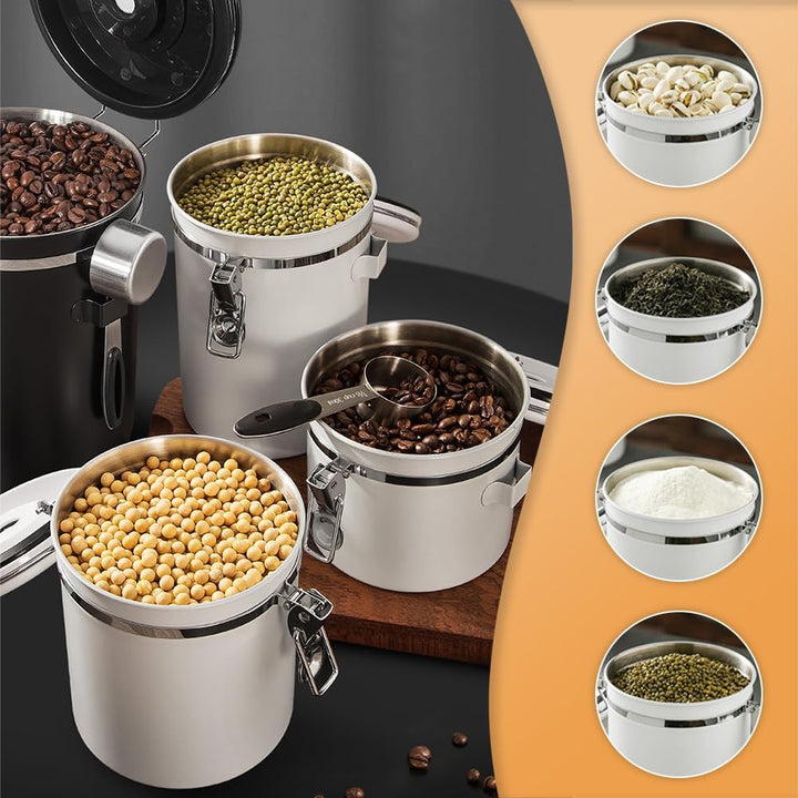Kaffeedose Luftdicht 1,8L,Kaffeedose Luftdicht 1kg Bohnen,Kaffeebohnen Behälter aus Edelstahl mit Lö