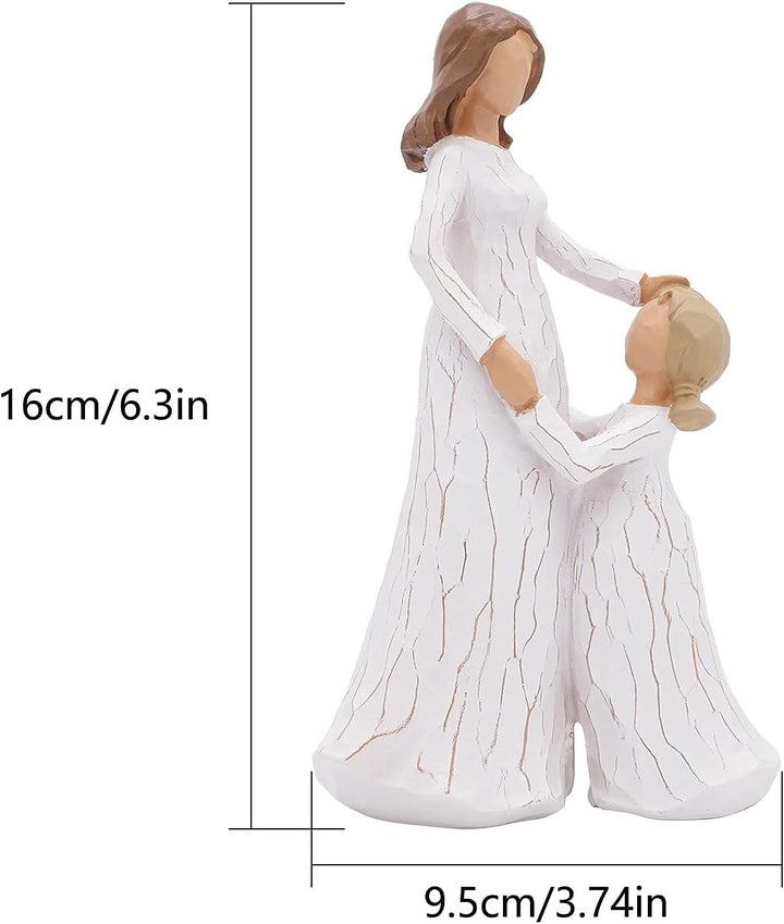 Mutter und Tochter Figur, Handgeschnitzte Sammlerfigur Dekorative Ornament mit Geschenkbox, Ermutigu