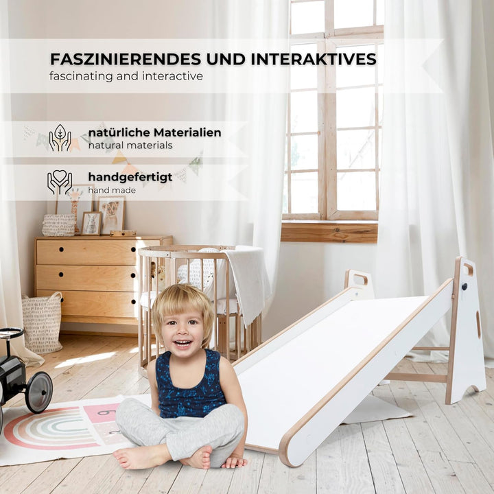 MAMOI Kinder Indoor Rutsche – 2-in-1 Holzrutsche & Tritthocker | Montessori Kinderrutsche & Küchenhe