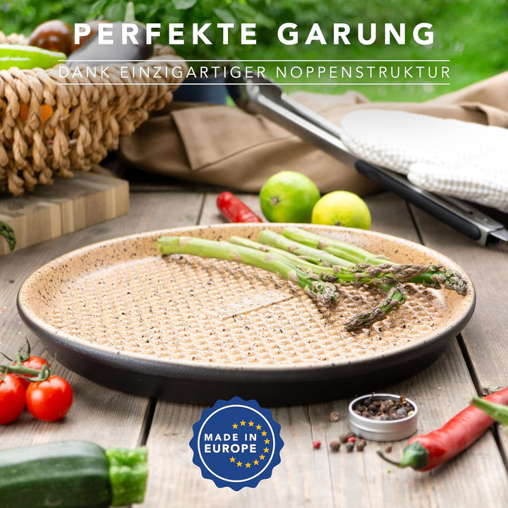 Römertopf BBQ Plancha Grillplatte mit Grillnoppen Ø 31,5 cm Feuerplatte aus naturton Ton, Ø 31,5 cm
