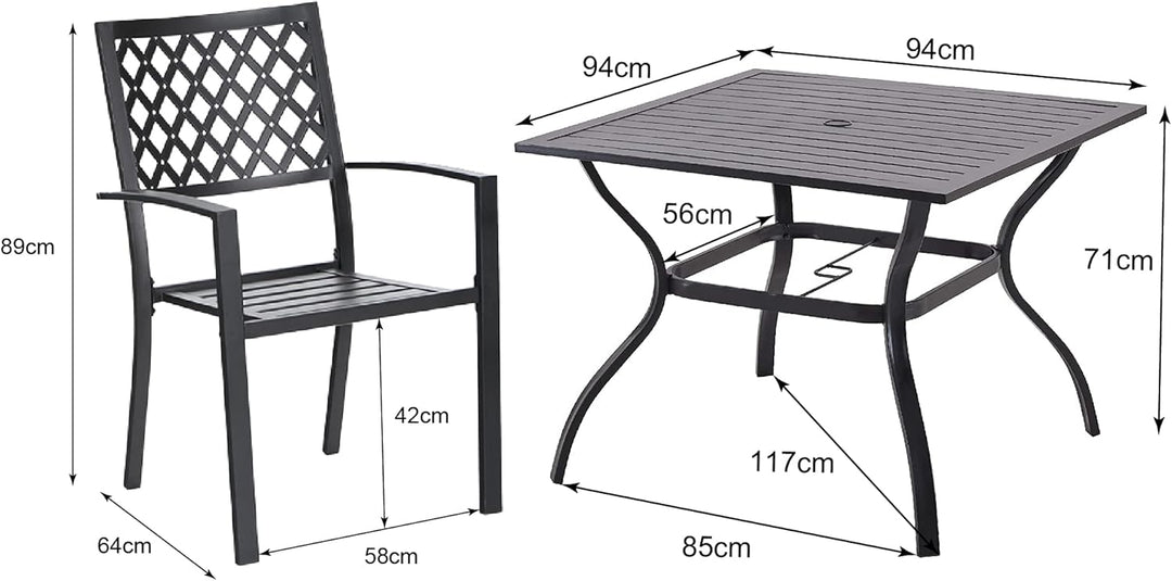 PHIVILLA Gartenmöbel Set 4 Stühle mit Tisch Wetterfest Terassenmöbel Gartentisch mit Stühlen Garten