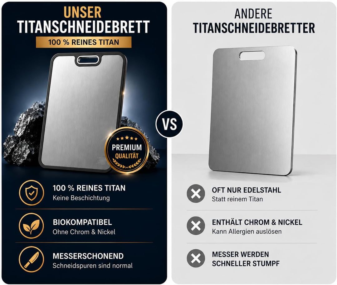 NYGRO Schneidebrett Titan - Antibakteriell, Nickelfrei, Hygienisch, Rutschfest | 100% Titan Schneide