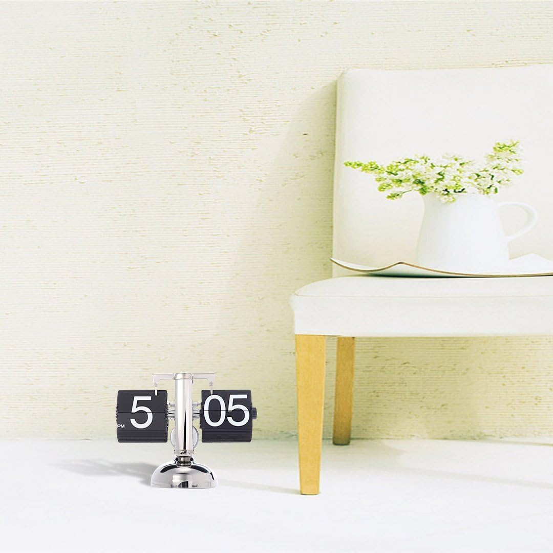 Aoonar Digitale Flip-Down-Uhr, Digital Retro Tischuhren Edelstahl Minimalistische Mechanische Auto F