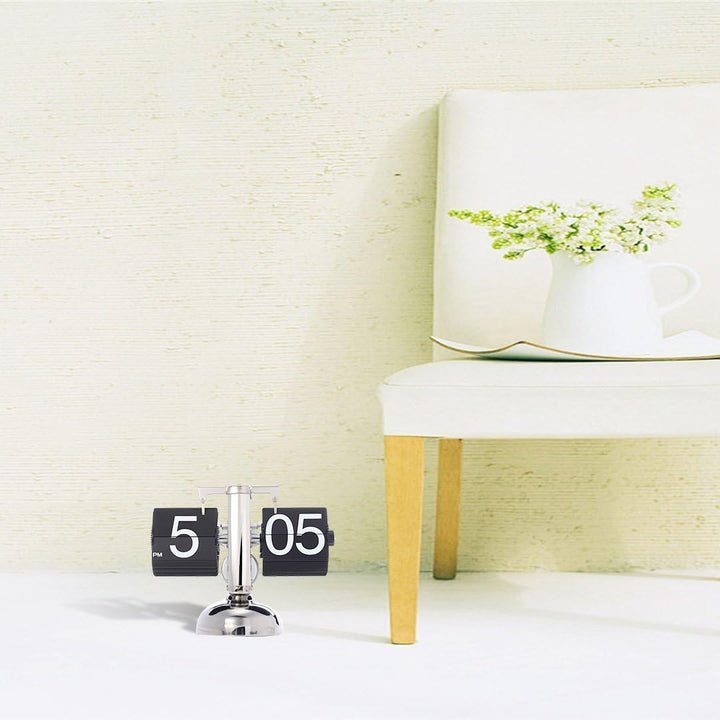 Aoonar Digitale Flip-Down-Uhr, Digital Retro Tischuhren Edelstahl Minimalistische Mechanische Auto F