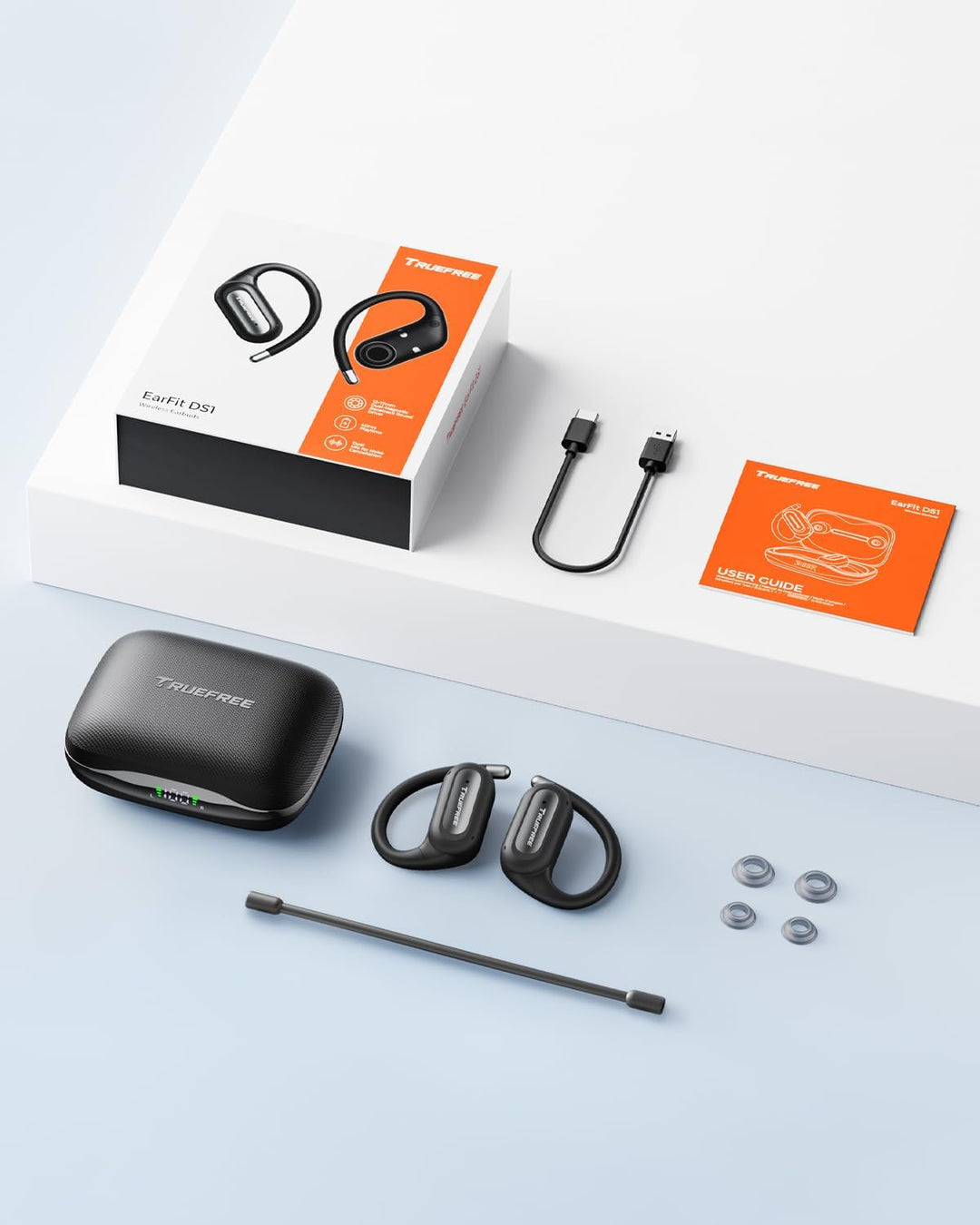 truefree EarFit DS1 Open-Ear Kopfhörer, Filigraner Ohrhaken Sport Ohrhörer, Kabellos Bluetooth 6.0 E