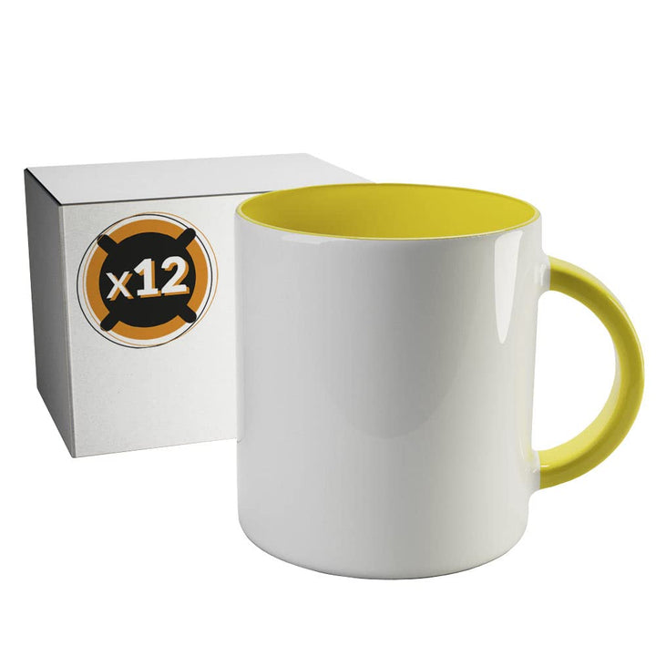 PixColor 12 weisse Keramik-Sublimationstassen mit gelber Innenseite | Einzelbox | 350 ml (11 oz) | K