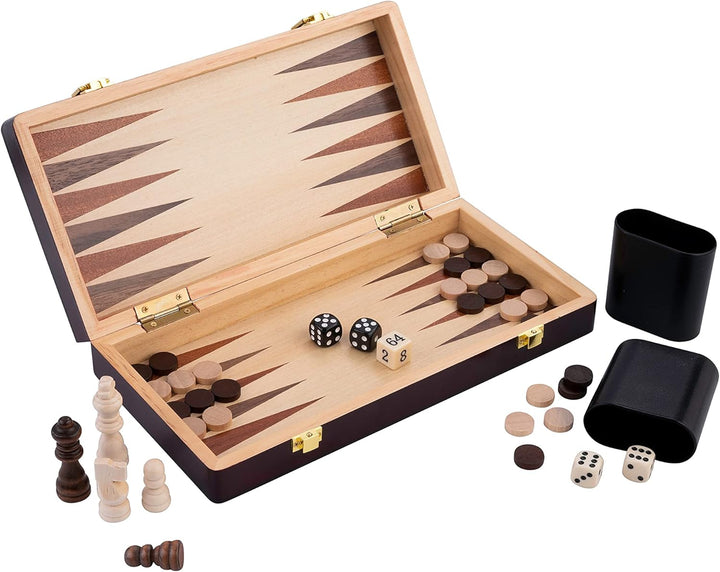 Engelhart - Schach/Backgammon Holzkiste - Wende- und Klappbrett - Inklusive Teile (30 cm) 30 x 30 cm
