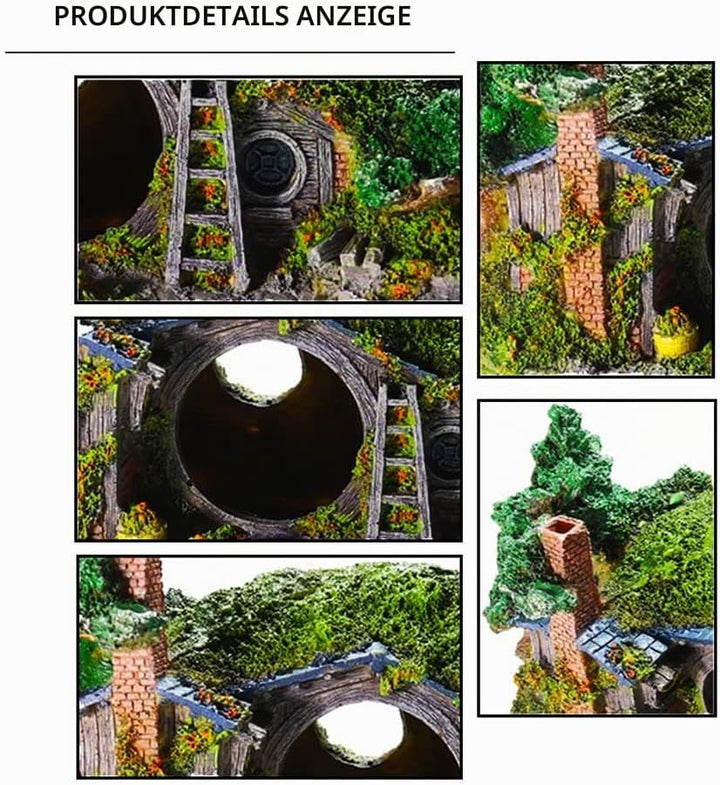 OMEM Hobbit-Haus,Aquarium Dekoration Höhle,für Fisch Tank,NatüRlicher Lebensraum Ornament für Aquari