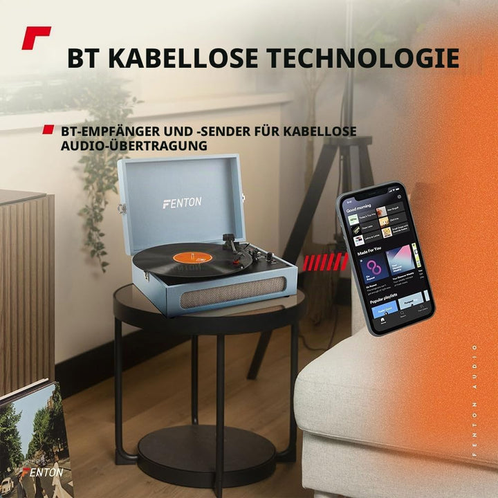 Fenton RP118E - Bluetooth Plattenspieler mit Lautsprecher, Bluetoothsender und Empfänger, Schallplat