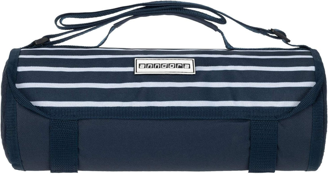 anndora Fleece Picknickdecke wasserdicht 125x150 cm - blau weiss gestreift Navy Blau Weiss, Navy Bla