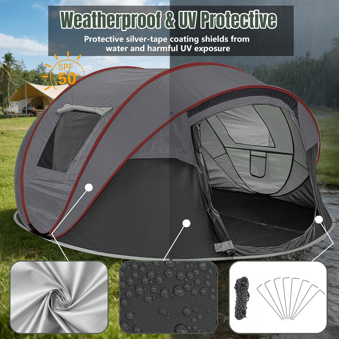Camping Zelt, Pop Up Zelt 4-5 Personen, Automatisches Aufstellzelt in 3 Sekunden, Wurfzelte Wasserdi