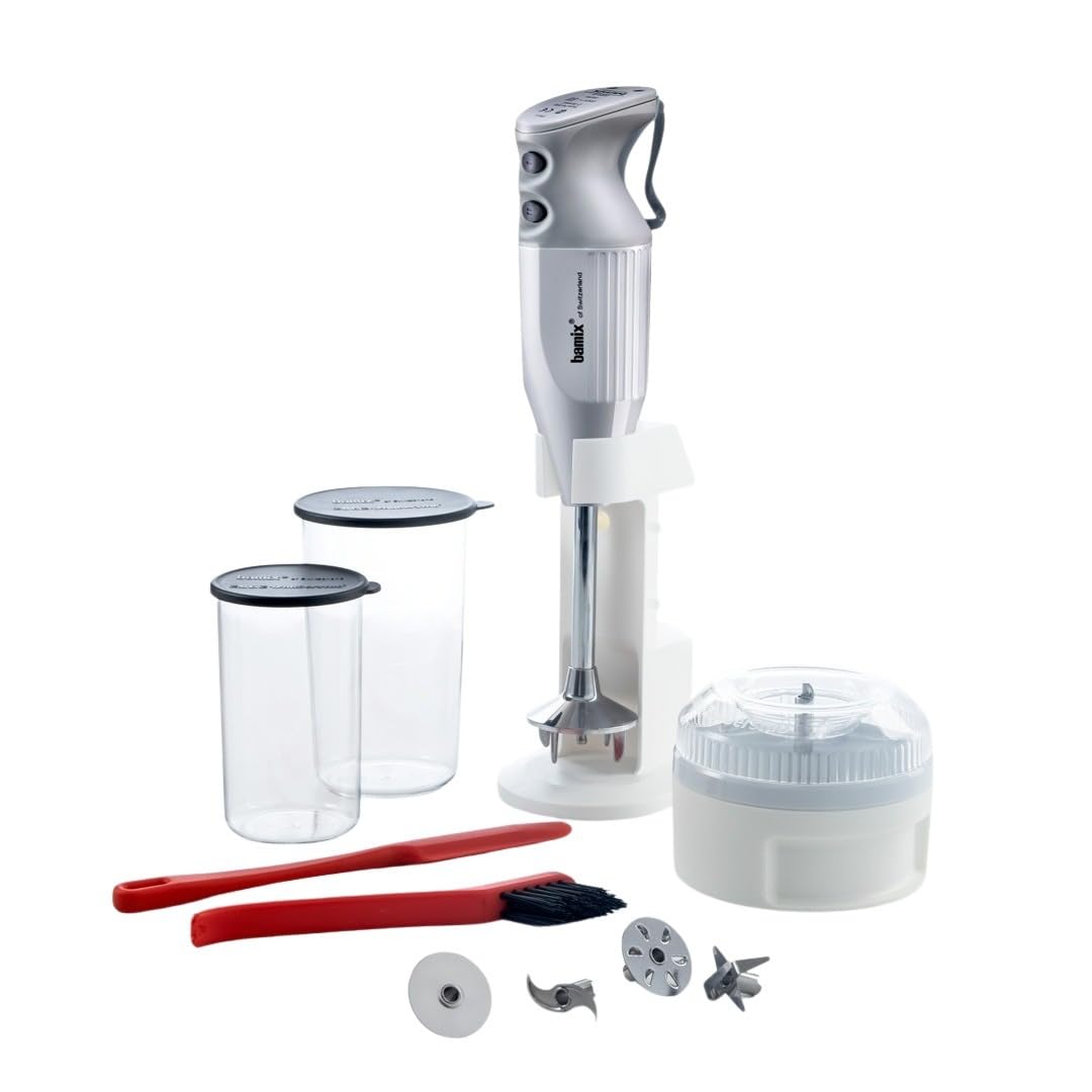 bamix Stabmixer Set M350 MAXX inkl. Ständer, 2 Becher, 4 Aufsteckteile, Processor, Spachtel, Reinigu
