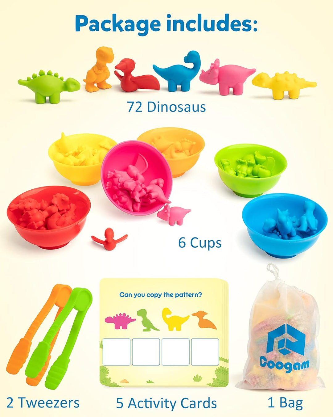 Coogam Zählen Dinosaurier Sorting Spielzeug Set, Farbe Matching Klassifikationsspiel, Montessori Fei