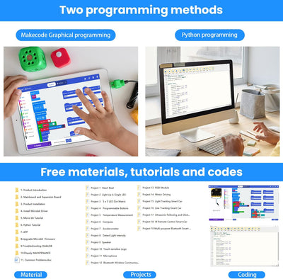 KEYESTUDIO BBC Microbit V2.2 Starter Kit, Micro bit Car Kit, Elektronisches STEM Programmier Kit, Ge