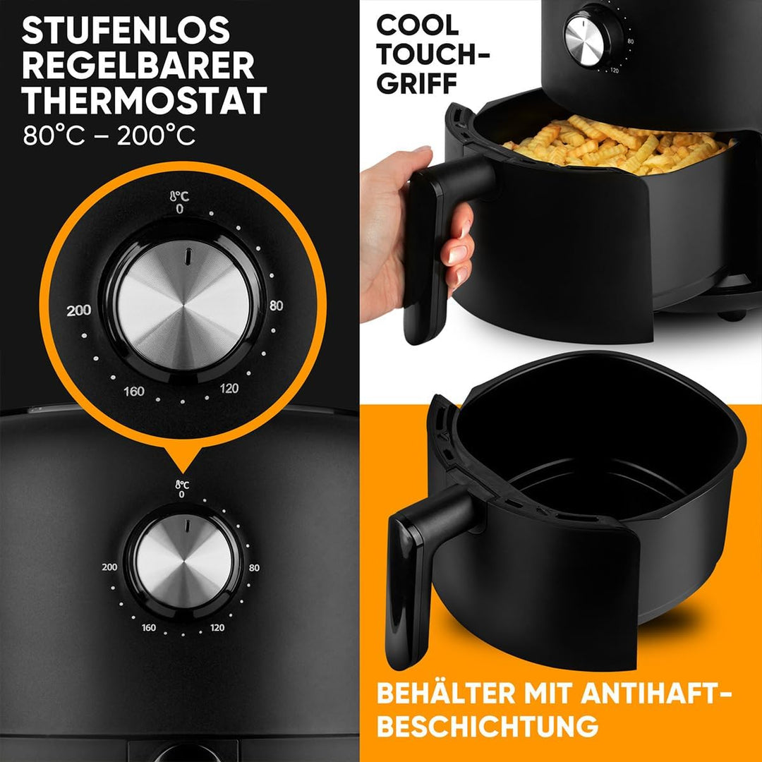 Bomann® Heissluftfritteuse mit 360° Air-Flow | Öl- und fettfreies Frittieren | Airfryer 80°C - 200°C