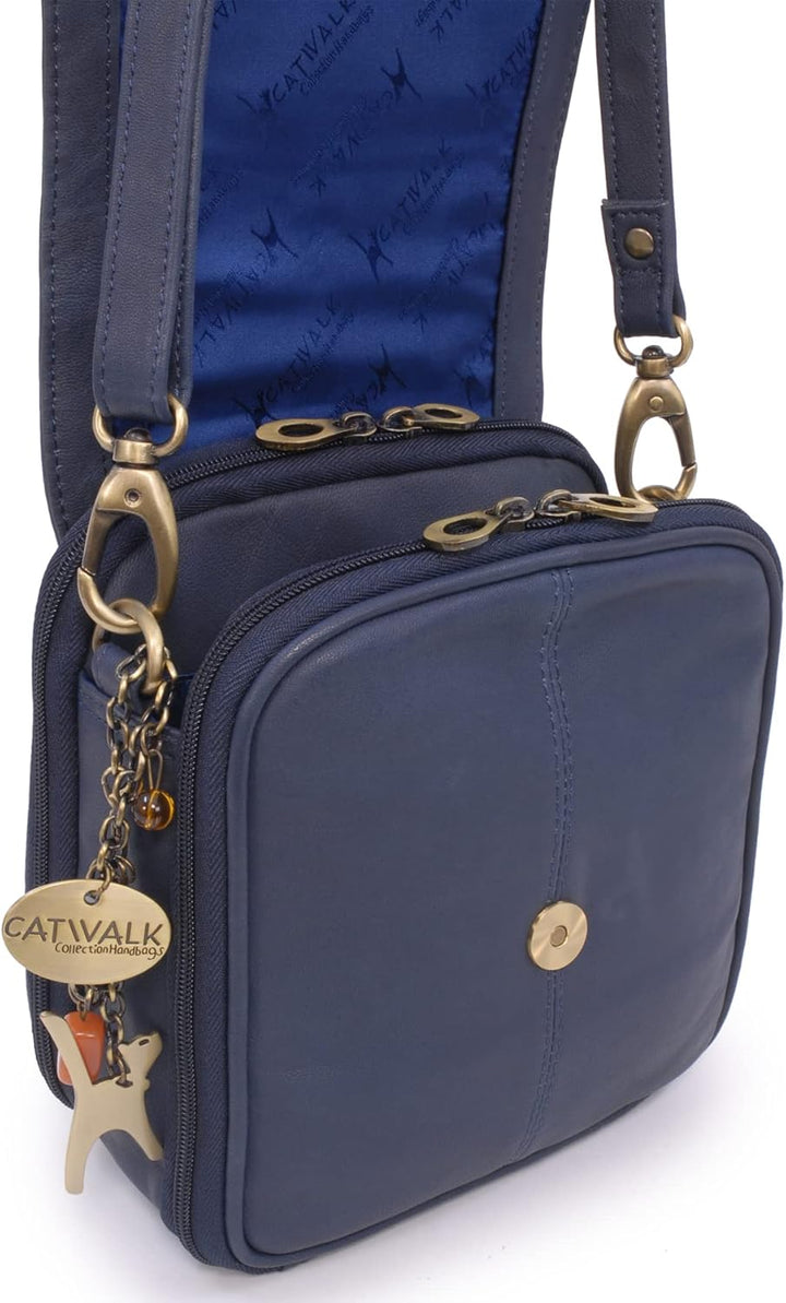 Catwalk Collection Handbags - Damen Leder Umhängetasche - Crossbody Bag/Handtasche Klein - Verstellb