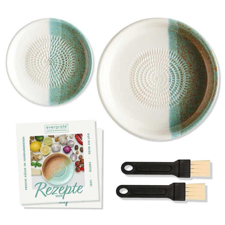 evergrate Geniales Duo: Tellerreibe + Dipschale Motiv Ice mit 2 Küchenpinsel und 2 Rezepthefte, Ice