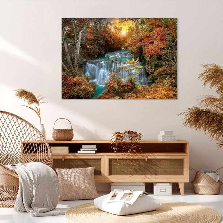 ARTTOR Bilder auf Leinwand 100x70cm Leinwandbild Park Wasserfall Wasser Gross Wanddeko Bild Schlafzi