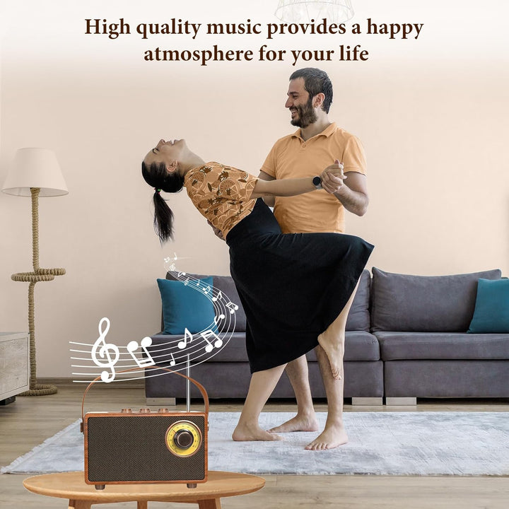 COLSUR Klassischem Retro Bluetooth Lautsprecher,Outdoor Holz Tragbarer Lautsprecher mit Nostalgie Vi