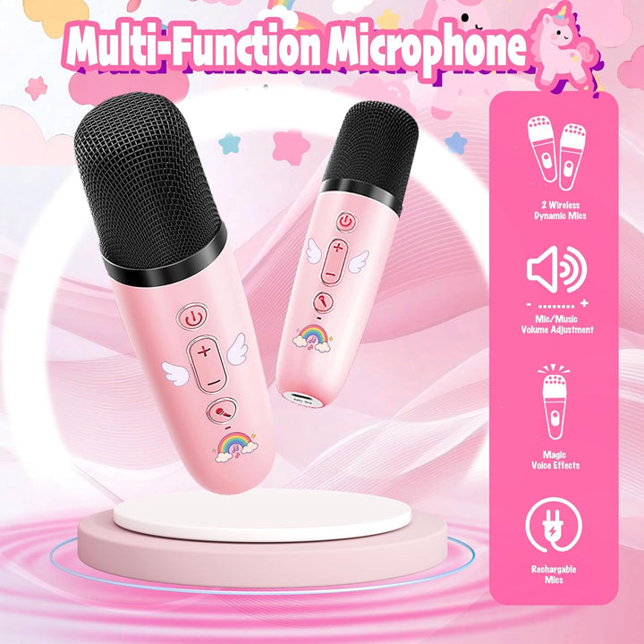 GirliGlee Einhorn Geschenke für Mädchen,Karaoke Maschine Kinder, Mini Bluetooth Karaoke Anlage mit 2